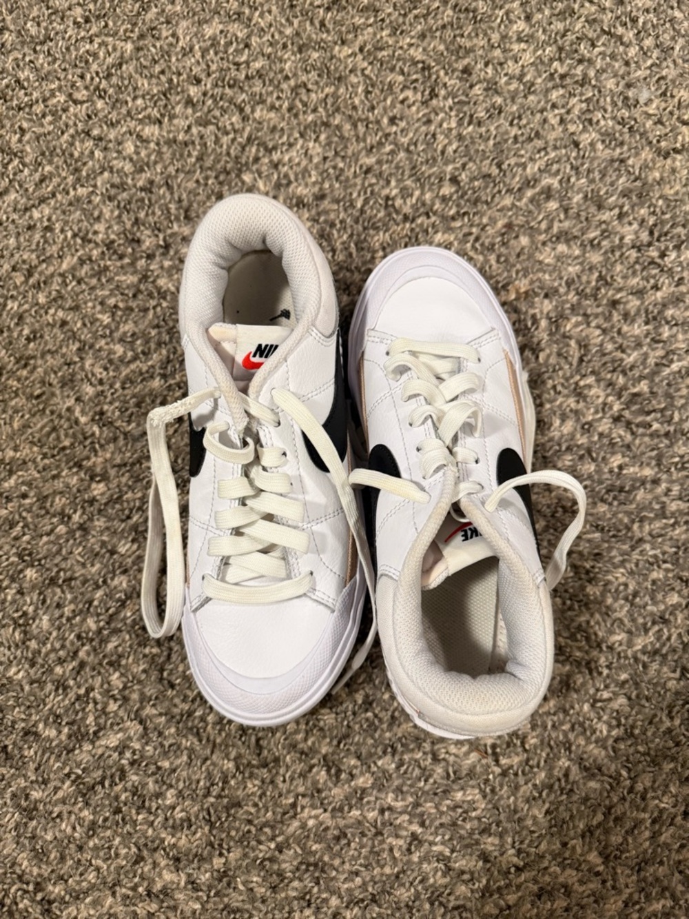 Nike White Low-Top Sneakers with Black Swoosh Tag